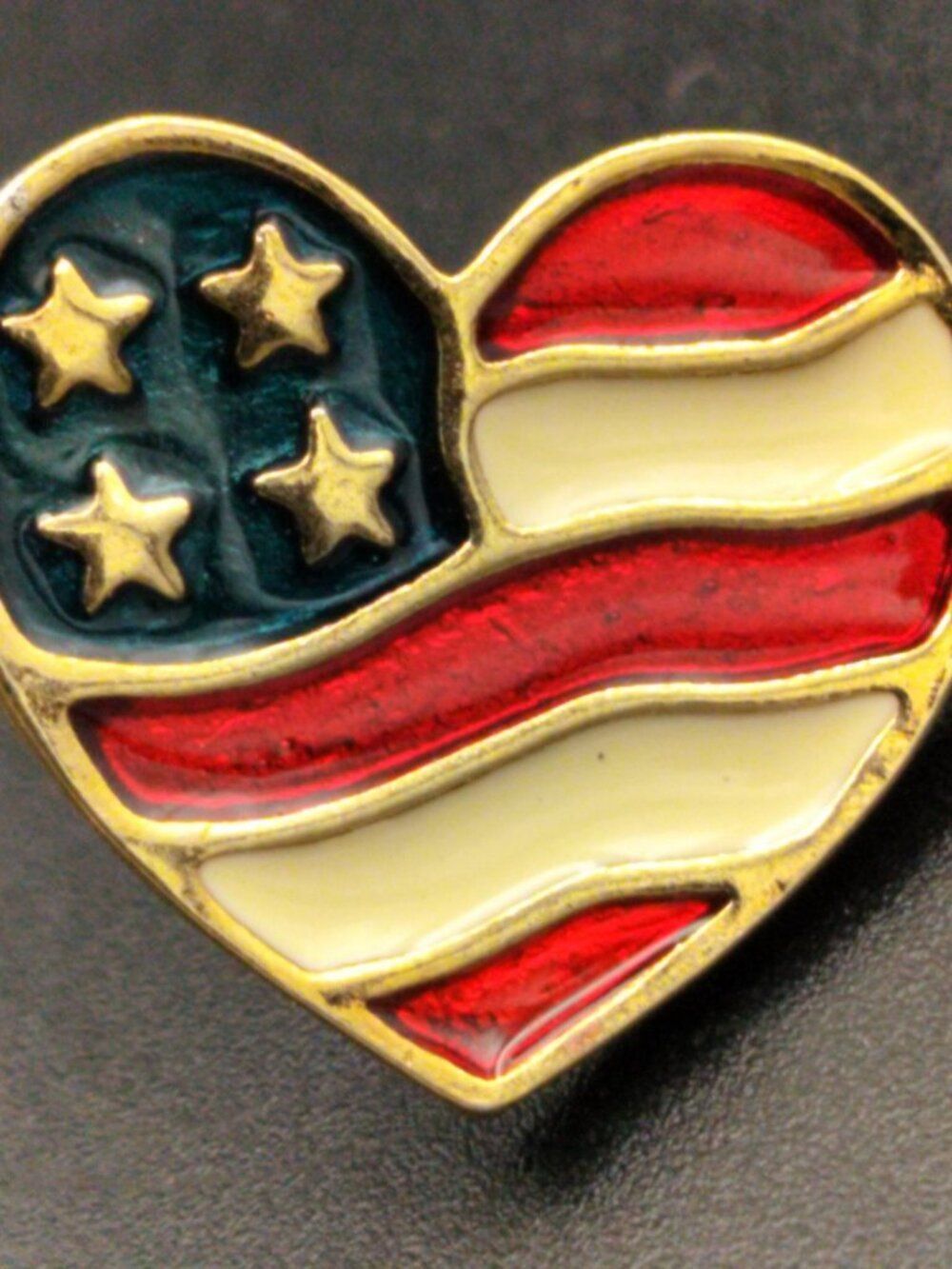 Avon Heart American Flag Pin USA Patriotic Red White Blue Gold Tone Lapel Brooch
